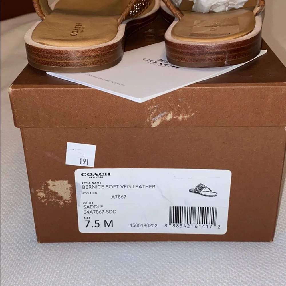 Coach Brown Studded Leather Toe-Post Sandals